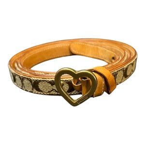 Coach Signature Brown and Tan Belt with Heart Buckle